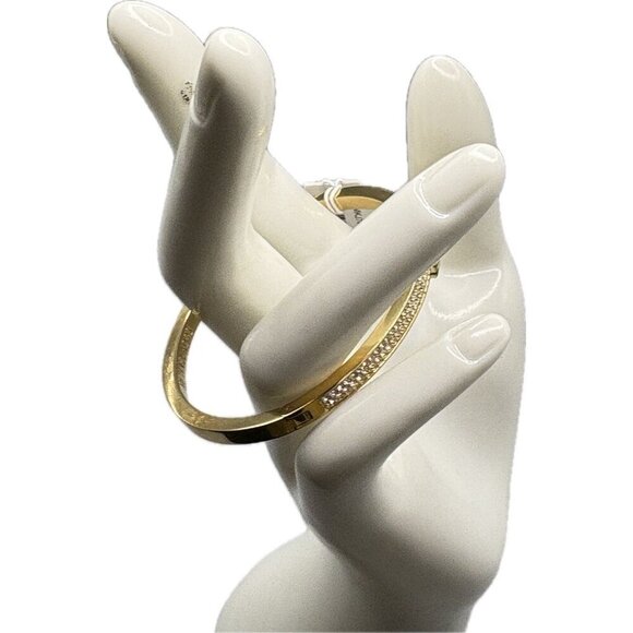 Michael Kors Logo Crystal Pave Heart Charm Gold Stainless Steel Hinge Bracelet - Picture 6 of 8